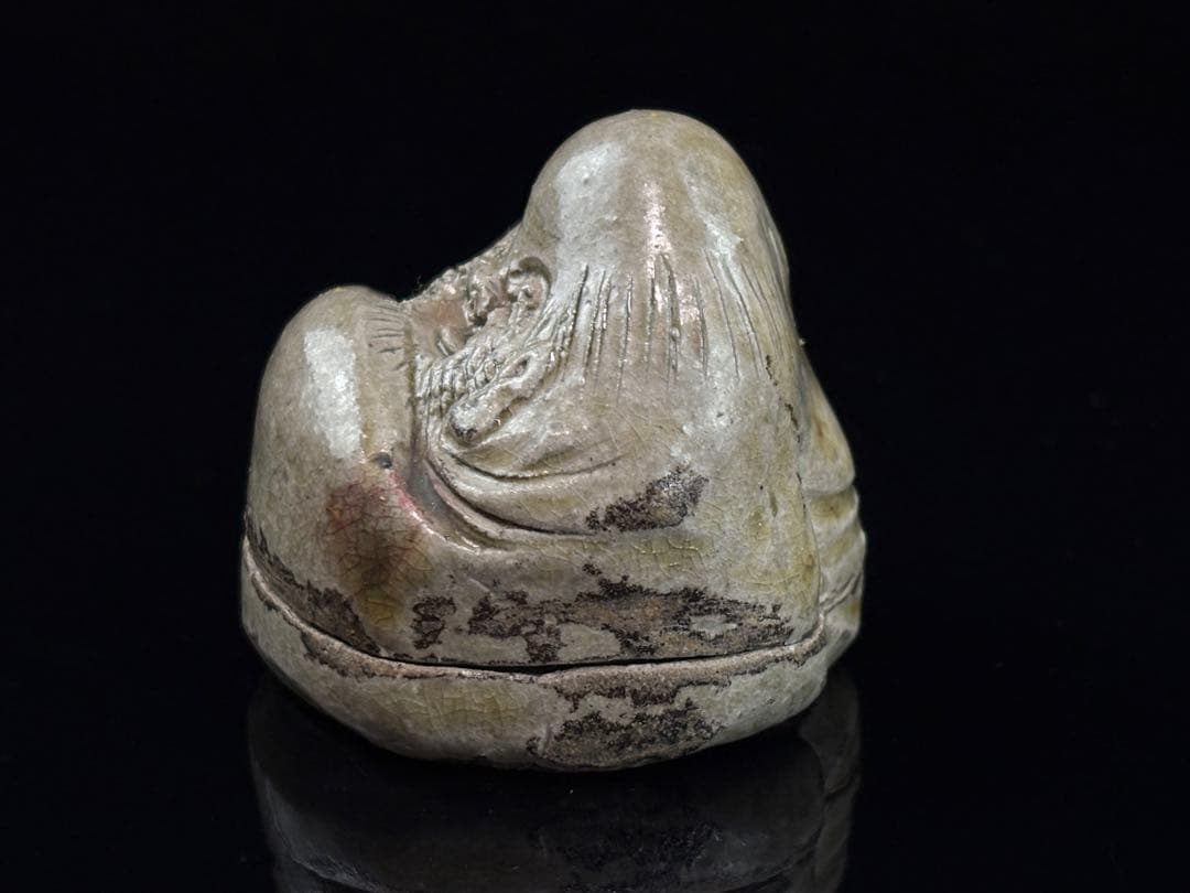 江戸末期 瀬戸焼名工【加藤春岱】古御深井 寿老人 香合 共箱 R7112338