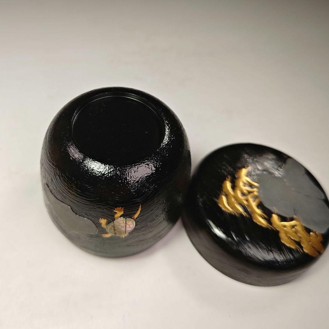 イ439 棗『吉田宗利』『波塗蓬莱山　大棗　共箱』鶴亀　螺鈿金蒔絵漆塗　茶道具