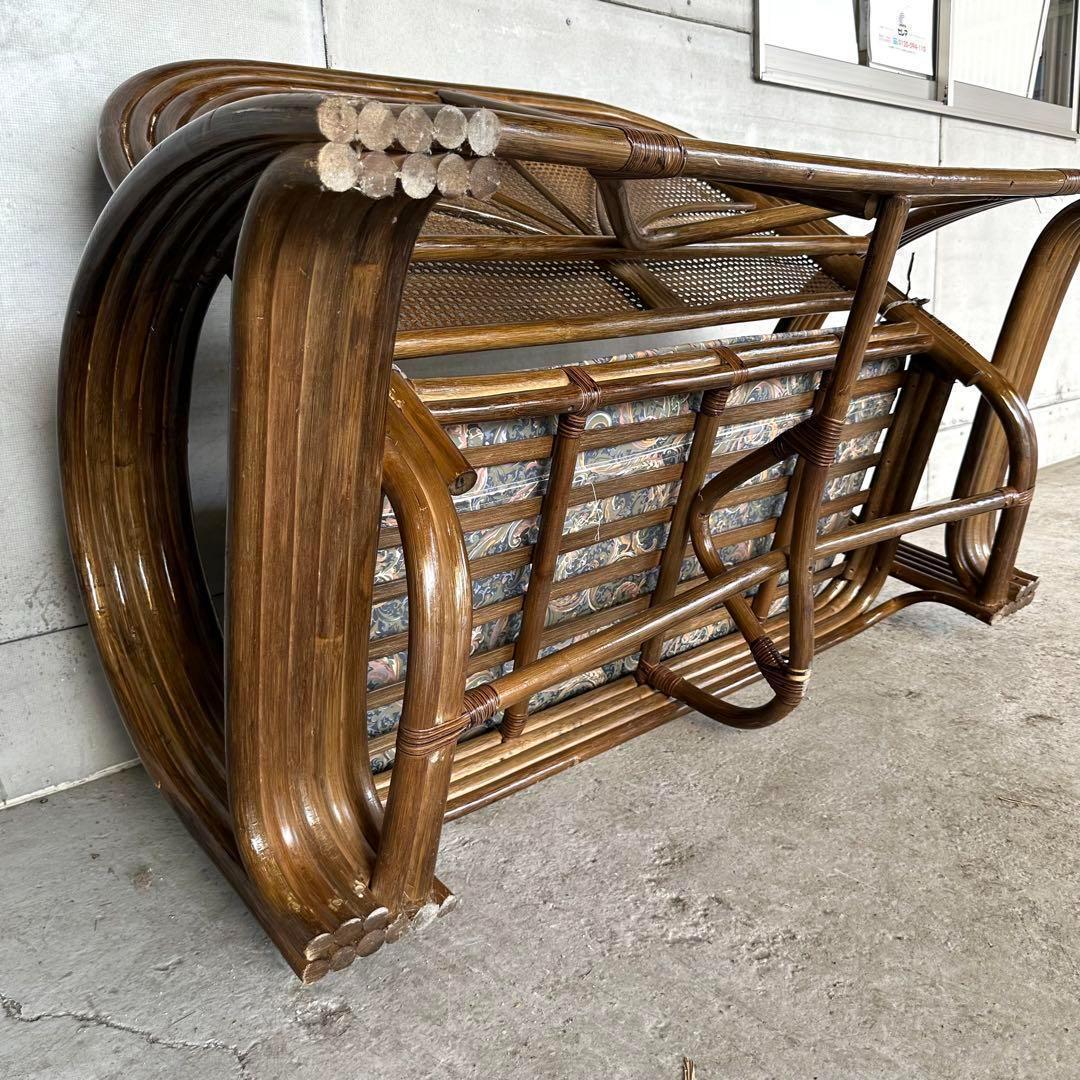 ✿アジアンリゾートポップ✿籐フレーム 2人掛け　ラブソファ　オールドラタン