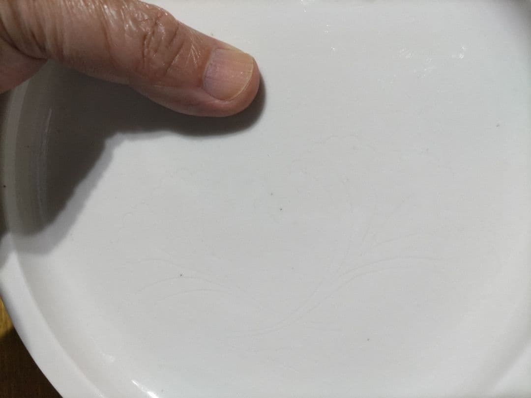 柿右衛門白磁　皿（17.6㎝）陰刻・銀杏　九谷白磁・古伊万里