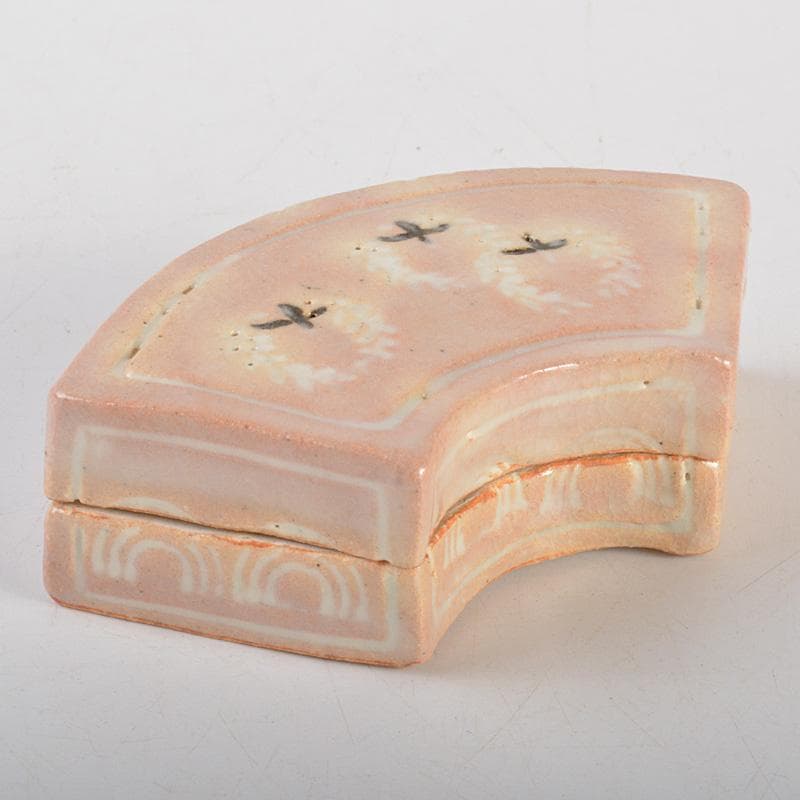 茶道具　八事窯　中村道年造　扇面香合　共箱　V　6374