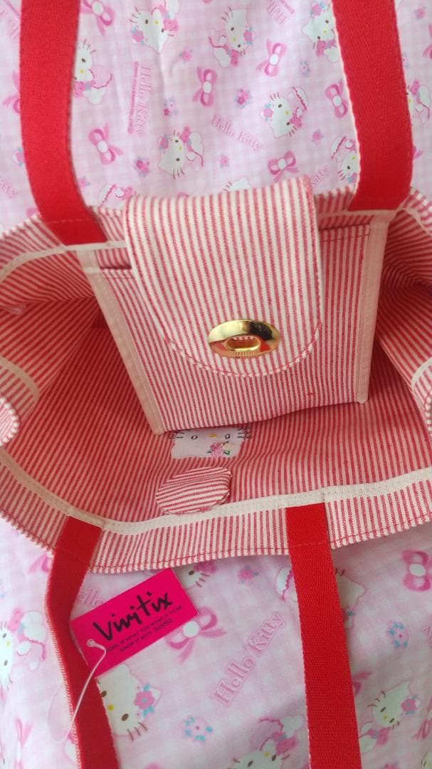 キティ　vivitix　バッグ　財布　がま口　デニム　ローズ　刺繍　レトロ