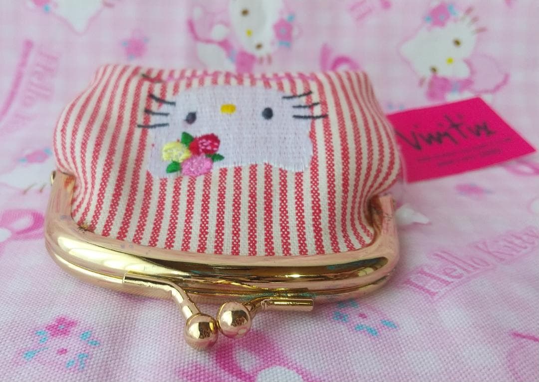 キティ　vivitix　バッグ　財布　がま口　デニム　ローズ　刺繍　レトロ