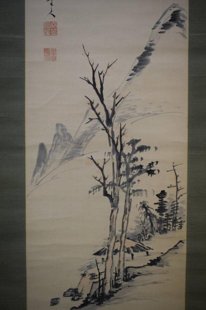 真作/衣笠豪谷/山水図/軸先紫檀/杉題箱付/布袋屋掛軸HH-407