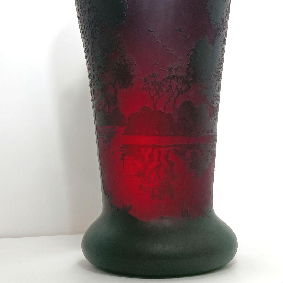 V225 1900年初期 J.B LEVEILLE作 湖水風景文花瓶 カメオ彫