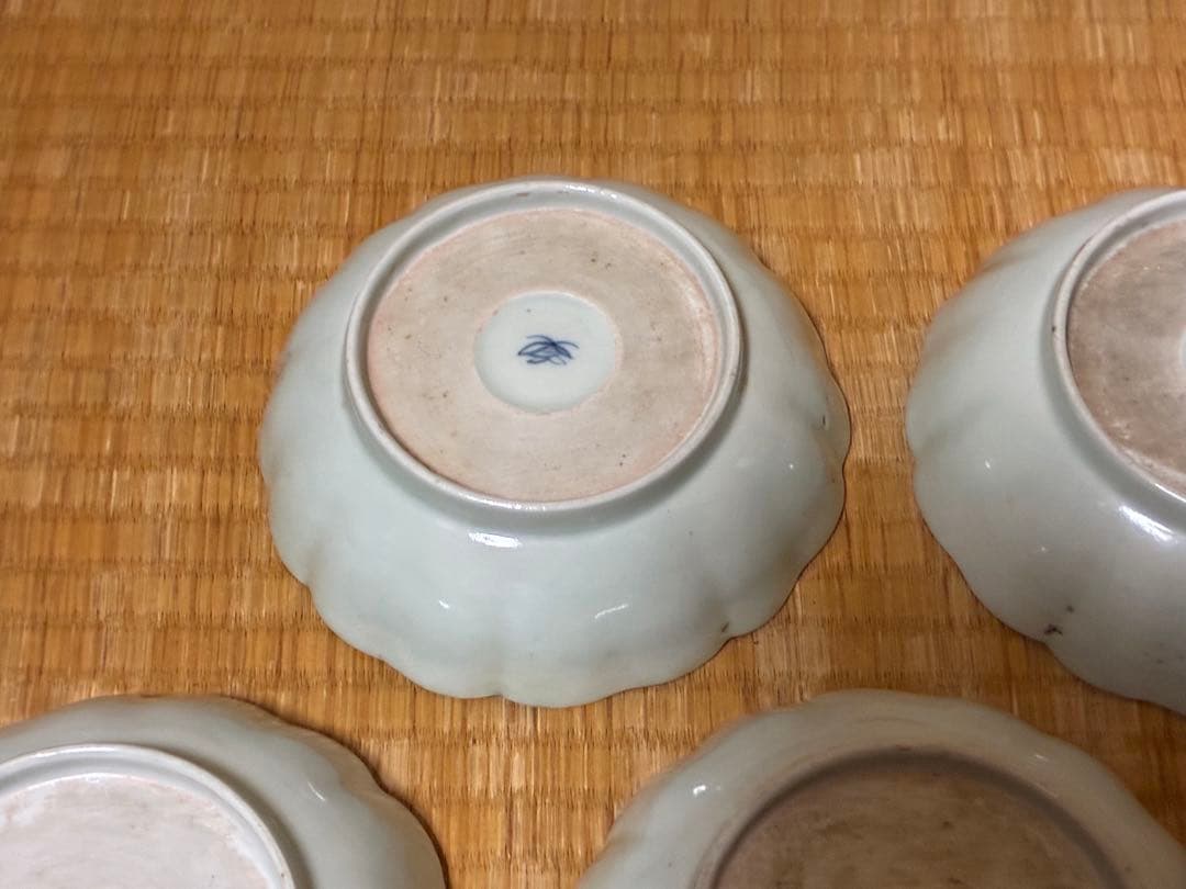 古伊万里 染付 風景紋 膾皿 五枚揃い 印あり 時代物