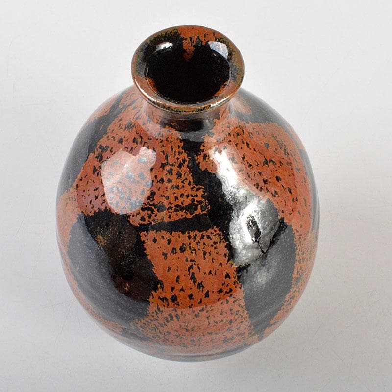 京焼　清水焼　清水保孝作　鉄釉鉄彩　花入　共布共箱　C　6744