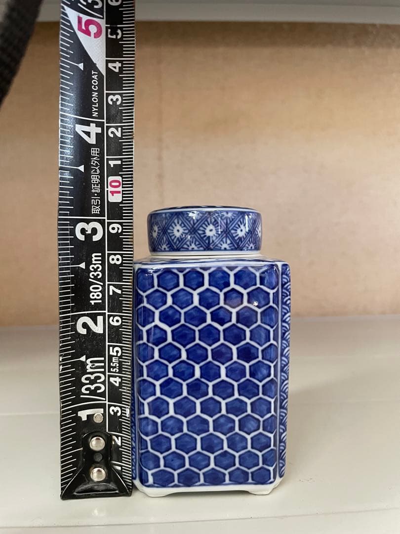 平安清昌 茶入れ 染付祥瑞 角形/京焼/加藤清昌