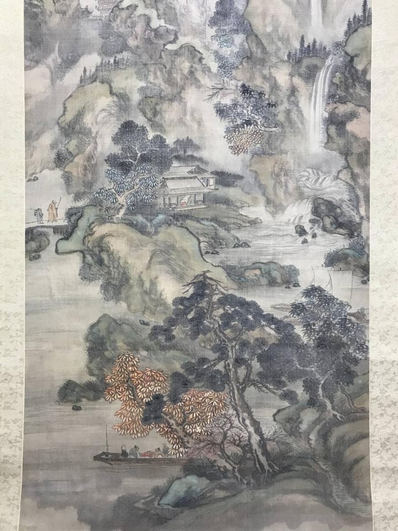 模写/谷文晁/寿山幽居図/山水図/山水人物図/掛軸☆宝船☆AE-427