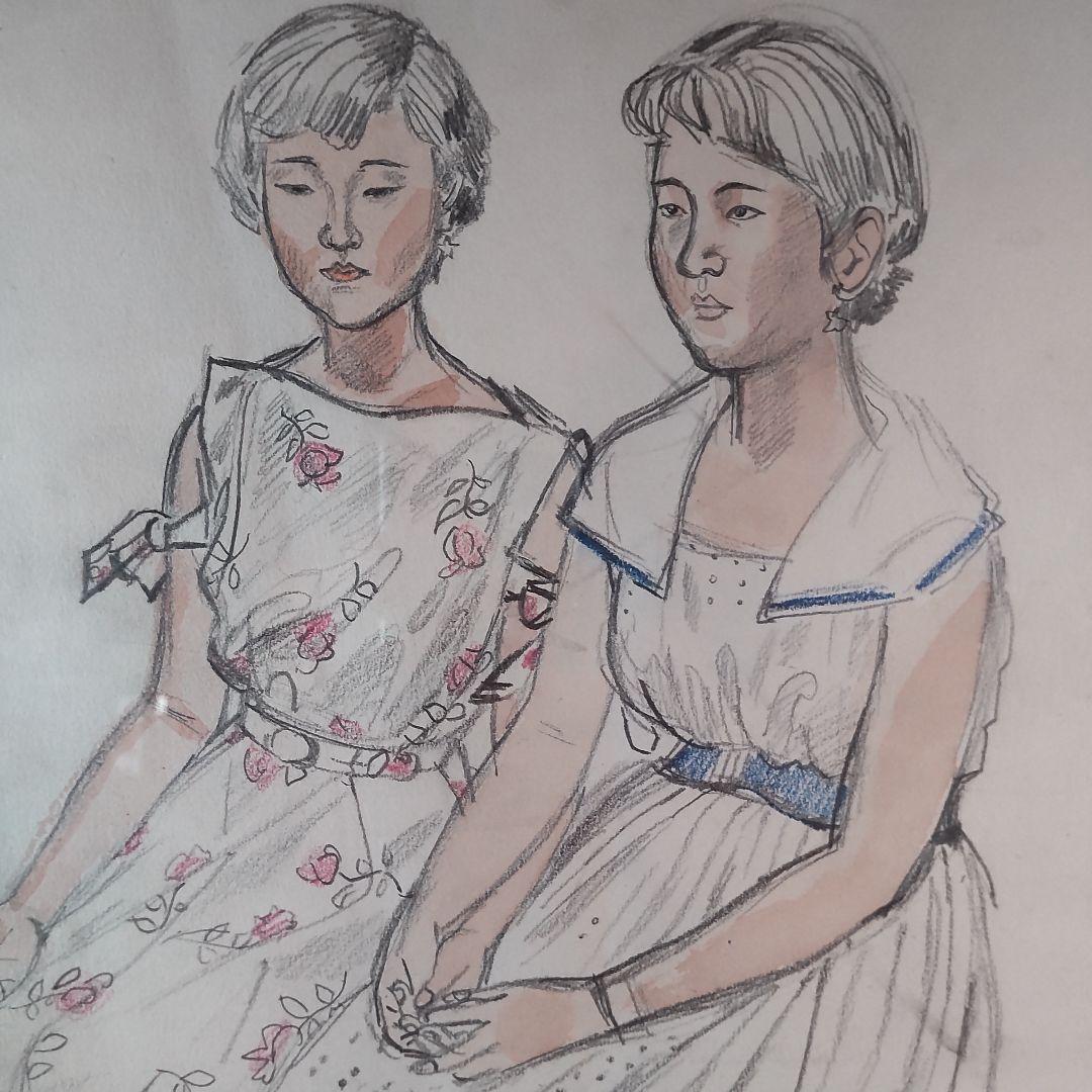 伊東深水、真筆作品「少女」スケッチ