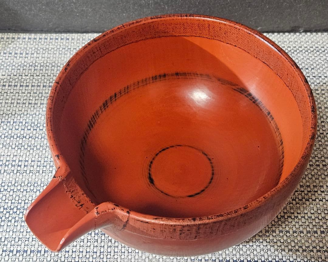 天然木　くり貫き造　朱漆塗　根来仕上　口縁布張　片口椀　酒次　酒器　未使用品！