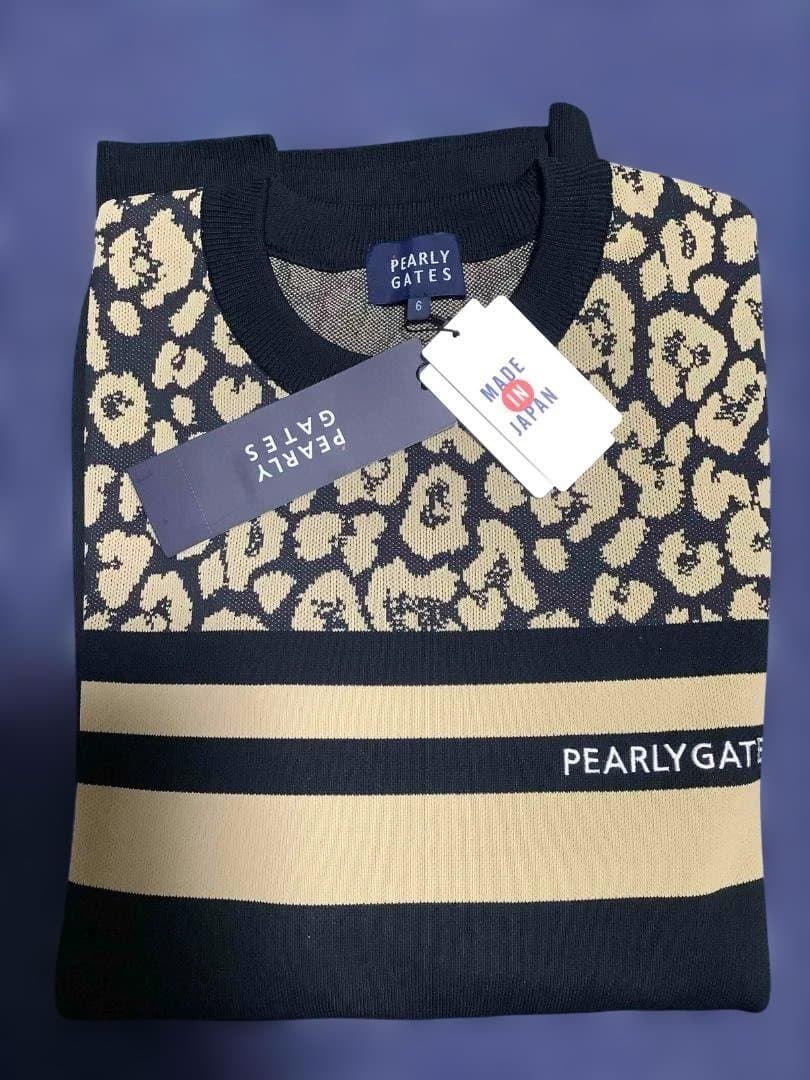 PEARLY GATES 光栓34レオパード柄セーター6/XL 黒 新品タグ付き