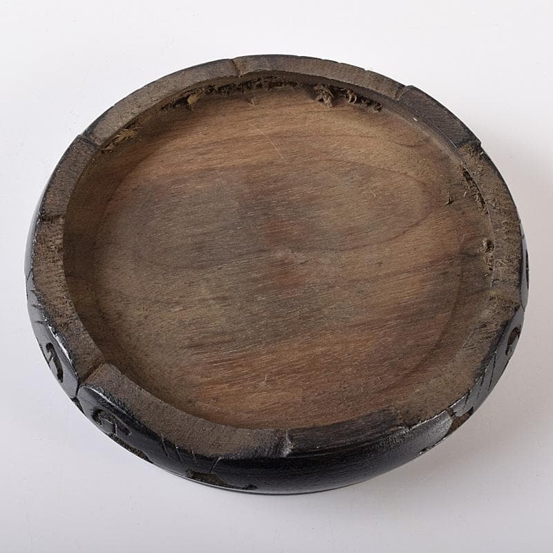 中国　剔紅　堆朱　神獣彫　香炉　唐木台付　D　R8251