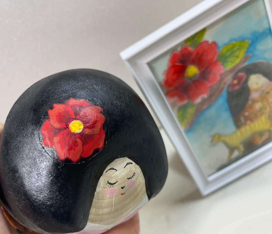 オリジナルこけし人形と絵画セット（by絵本作家Shuz Saya）