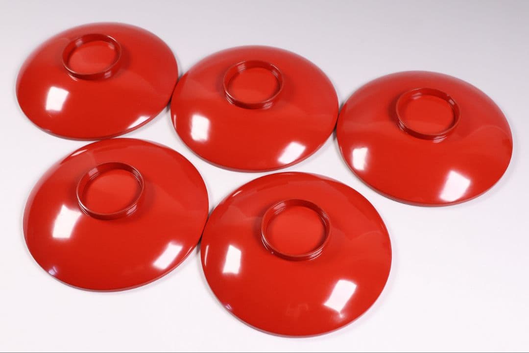 【CM374】時代木製漆器 光琳写 金蒔絵 群鶴図 朱塗 引盃 五客 小皿 杯