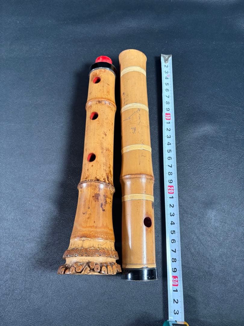 C081 高級 尺八 一尺八寸（約54.5cm） 根掘り 竹製 二つ折 管内朱塗