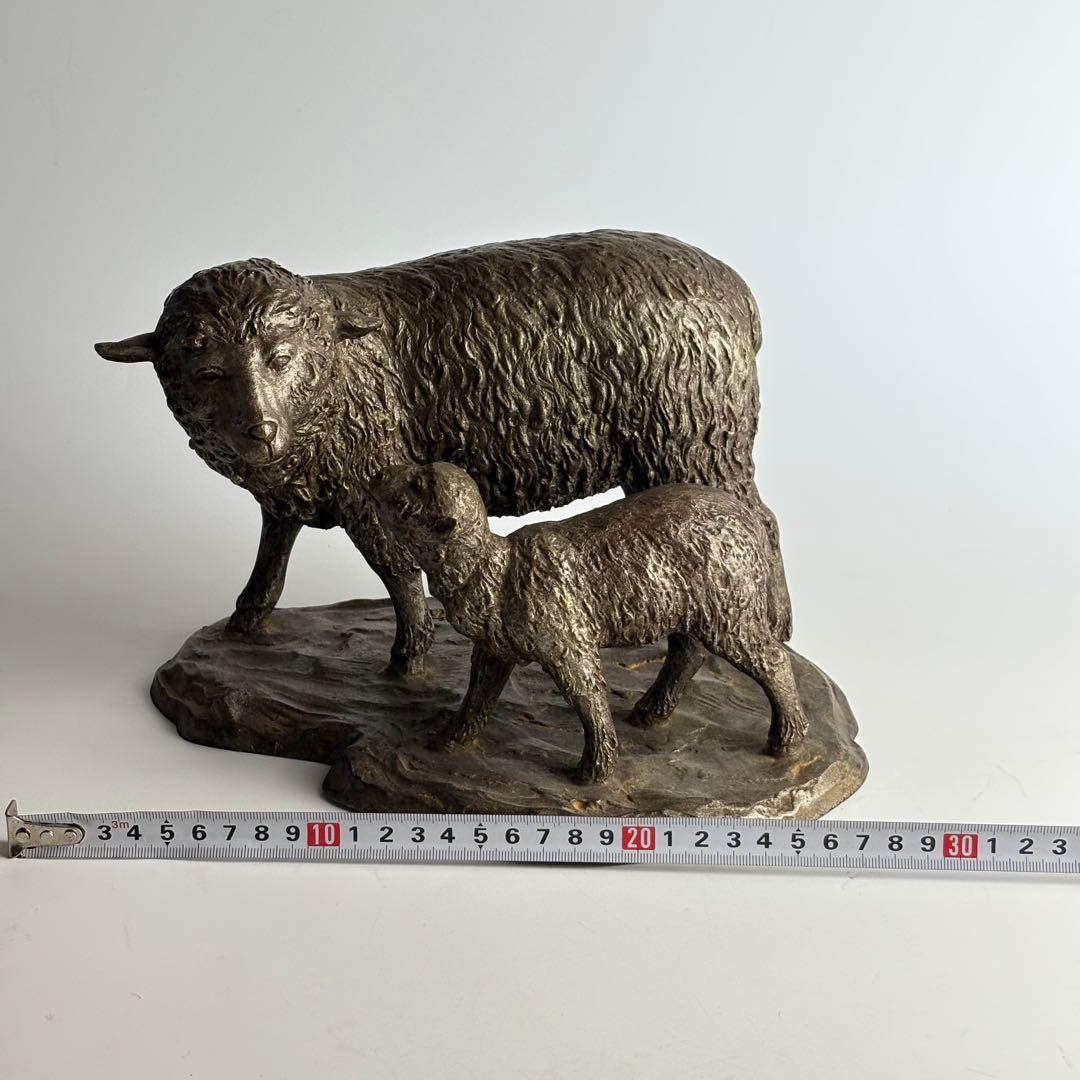 芳山 ブロンズ 銅器 親子羊 置物 飾物 鋳銅 縁起物