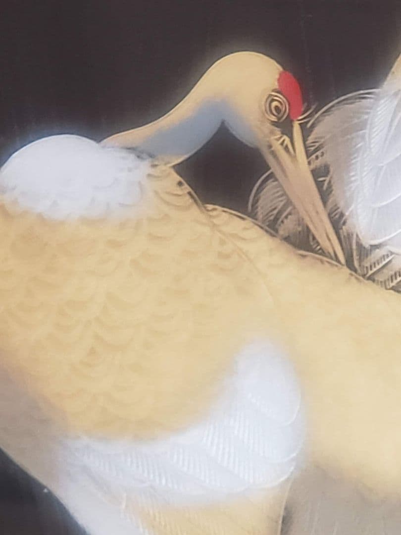 美品、輪島漆器・輪島塗本舗・【二羽の鶴】名工正望刻、輪島塗金箔、額縁入り整理品。