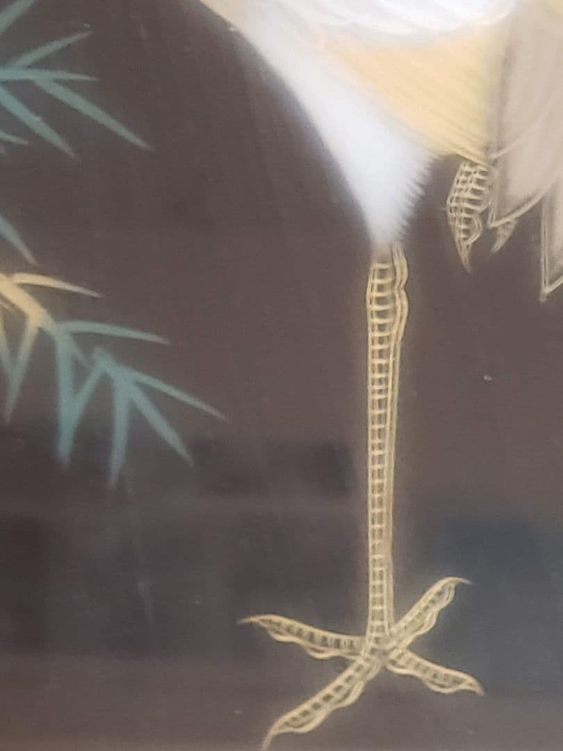 美品、輪島漆器・輪島塗本舗・【二羽の鶴】名工正望刻、輪島塗金箔、額縁入り整理品。