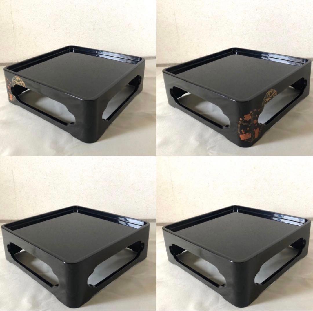 能登 輪島塗 花丸四君子蒔絵四段重箱 二枚蓋 重台付 漆器 重箱 未使用品