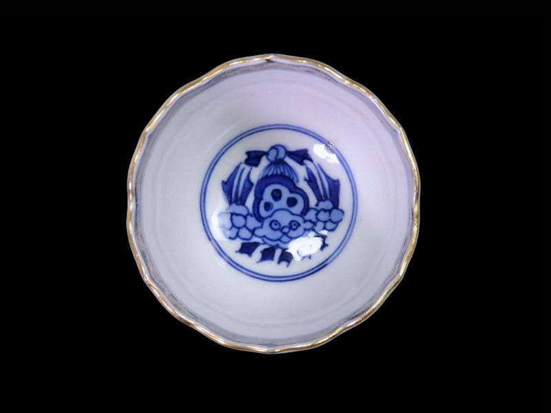 大聖寺伊万里　金襴手　窓絵　松竹梅の図　猪口　５客　E047AS-DCf