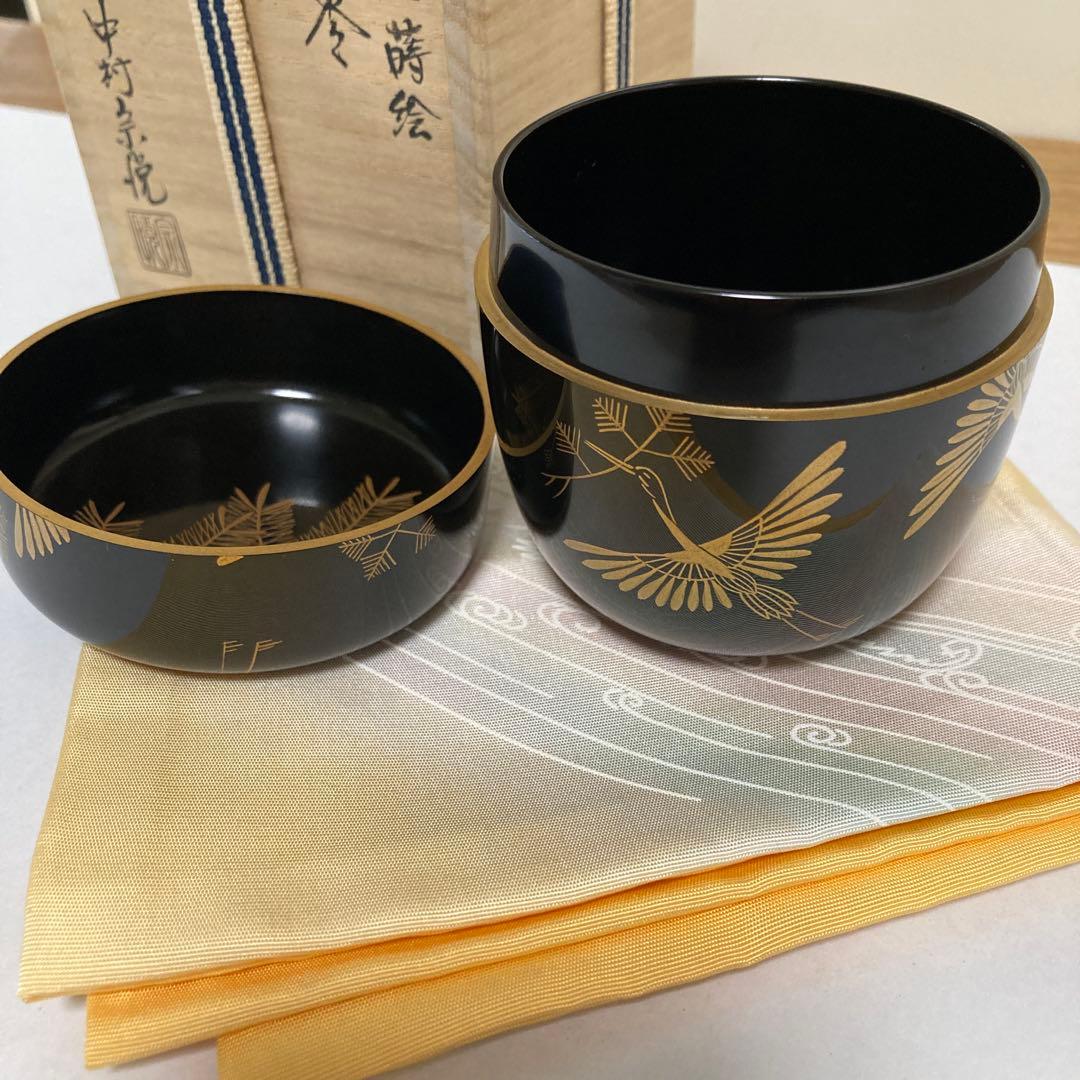 大棗　松喰鶴蒔絵