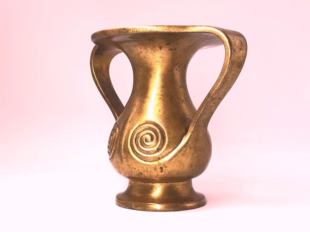 【 江戸期金銅製双耳花器 】　渡来古代様式　寺院仏具