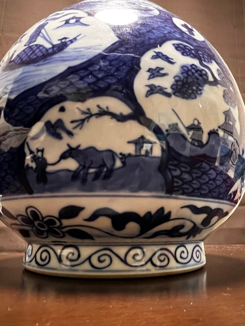 喜泉　橋本喜泉　茶道具　水指　染付　山水　芋頭　箱有り