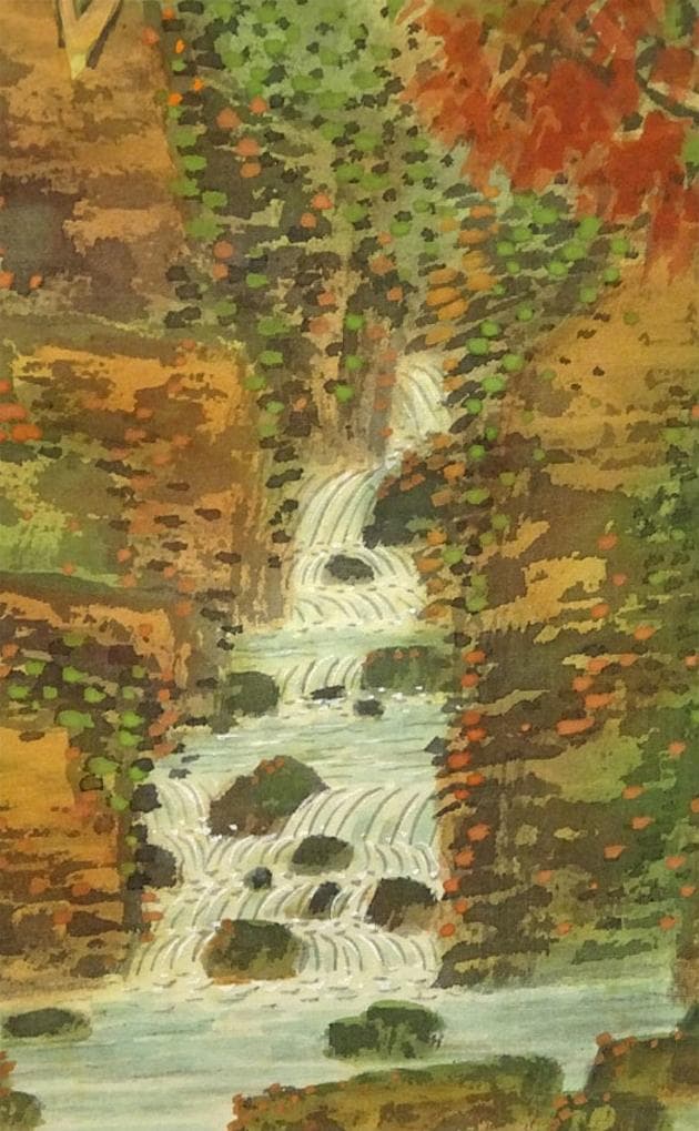 【真作】掛軸 河野華崖『晩秋 秋景山水図』絹本 肉筆 共箱 掛け軸 g01292