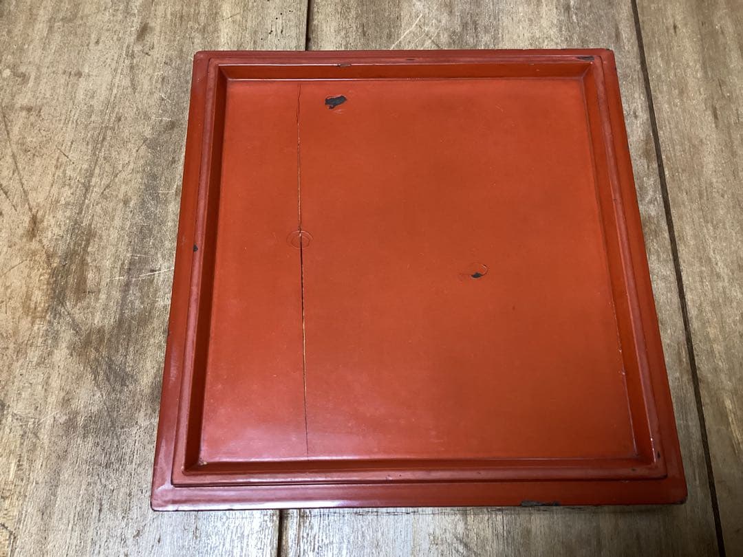 輪島製朱地藻紋刻　五段　重箱　台付　(検) 堆朱　鎌倉彫