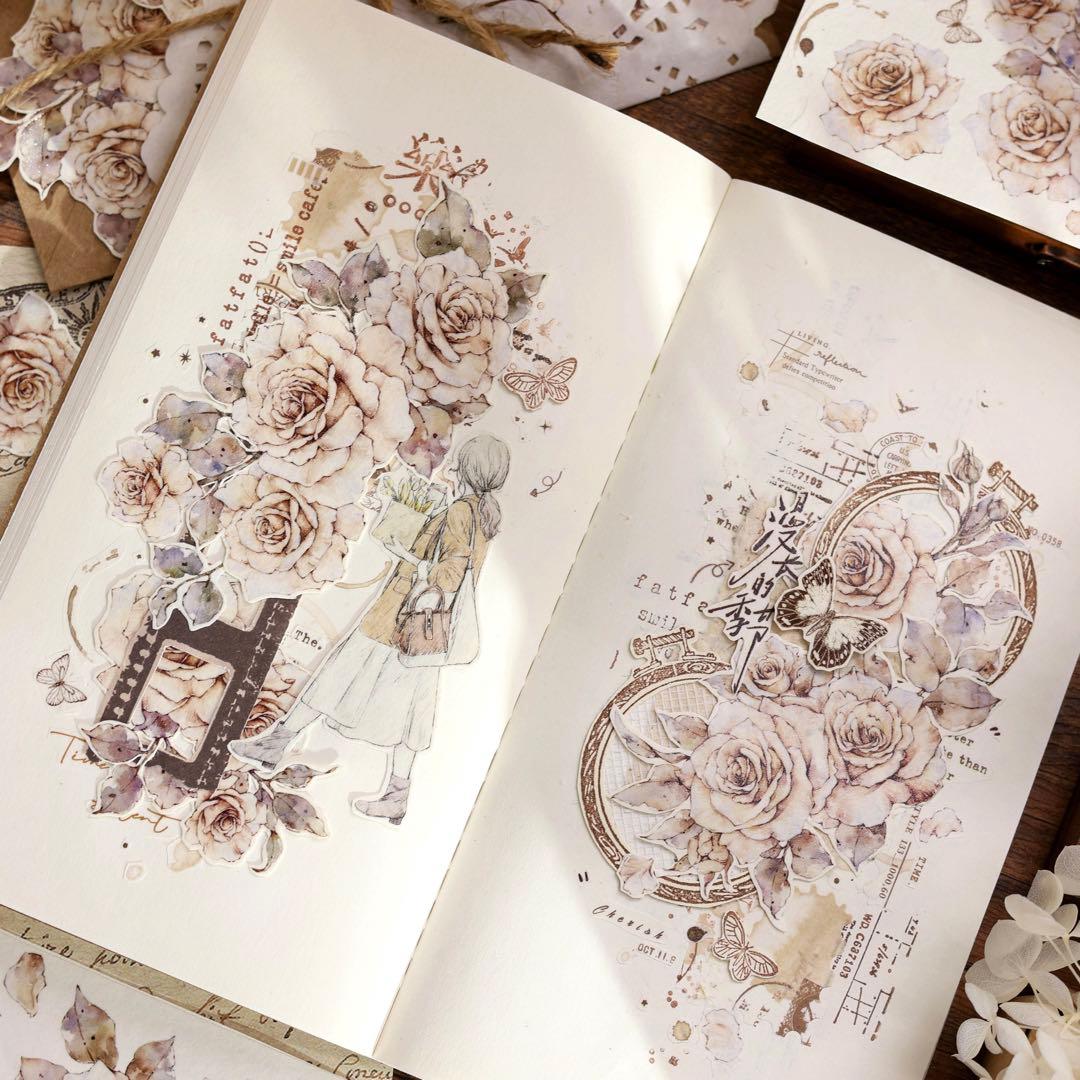 新品　月下温柔　和紙花マスキングテープ　マステ　6m