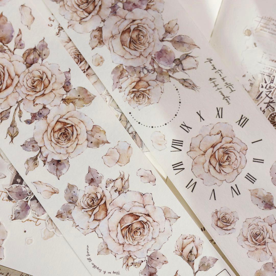 新品　月下温柔　和紙花マスキングテープ　マステ　6m