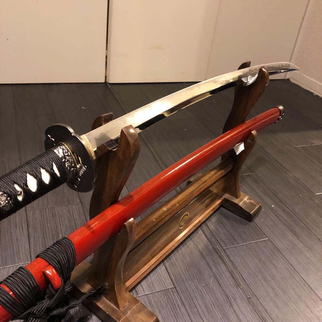 高級模造刀　居合刀　優乱刃紋　朱拵え　合金刀身