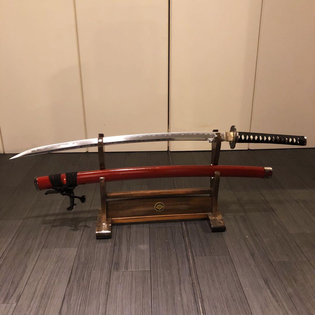 高級模造刀　居合刀　優乱刃紋　朱拵え　合金刀身