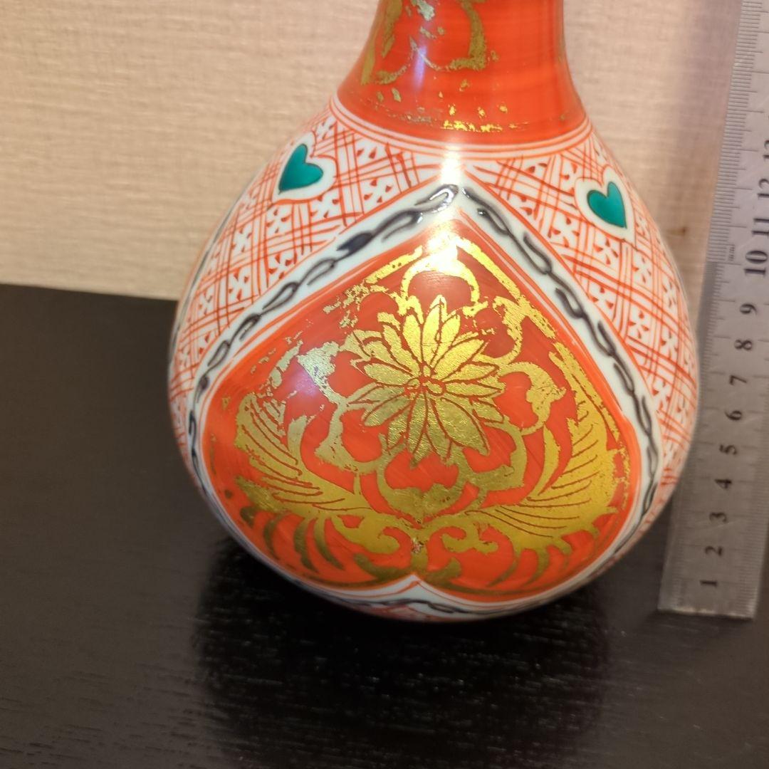 お正月陶器の花瓶 金箔装飾 骨董金箔