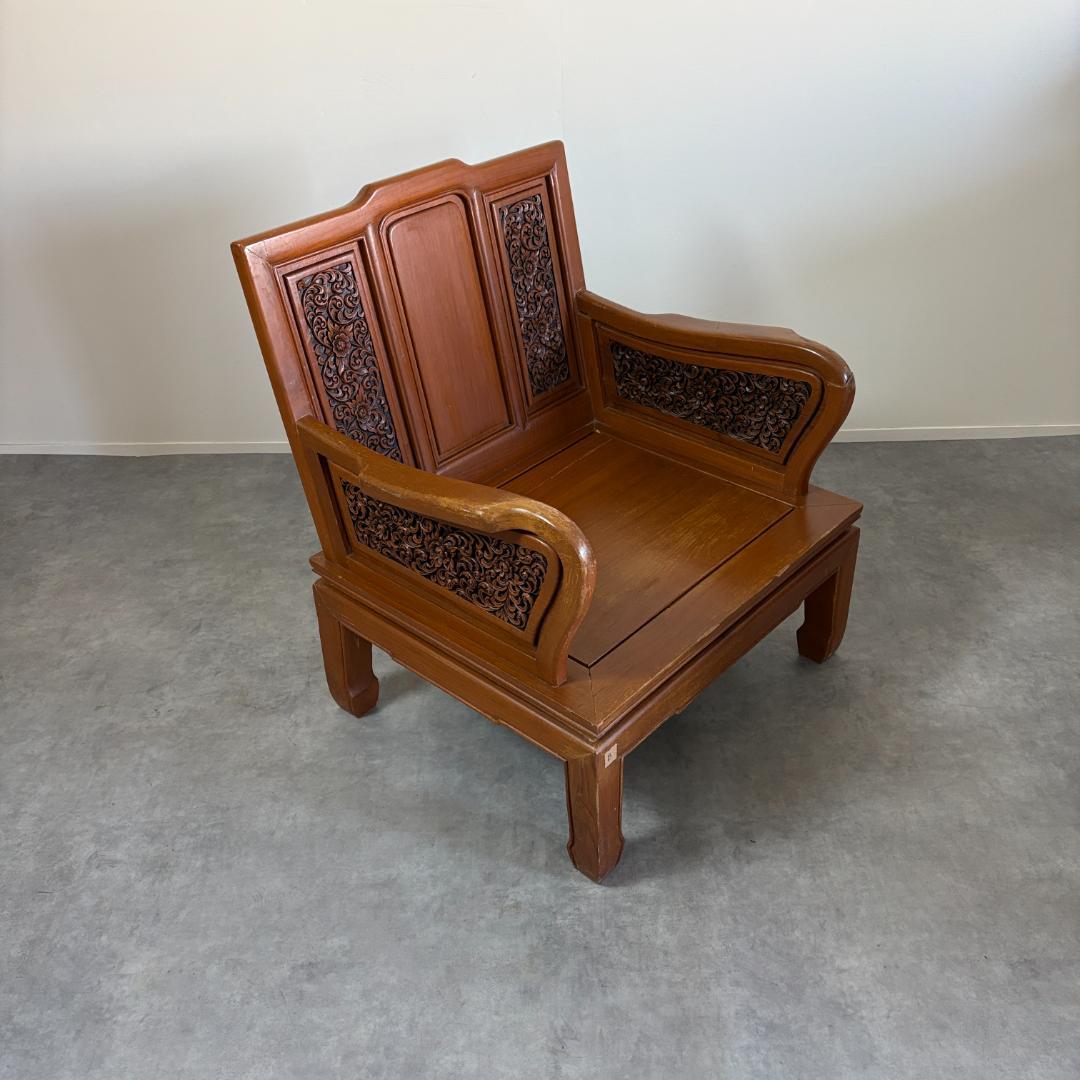 アジアン家具 彫刻 ローテーブル＋木製椅子4脚セット