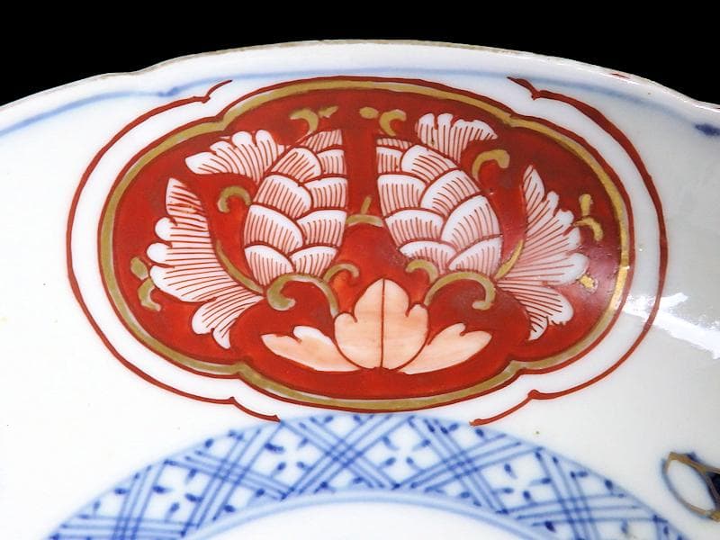 大聖寺伊万里　金襴手　牡丹に松竹梅の図　６寸皿　５枚　B269AS-BGi