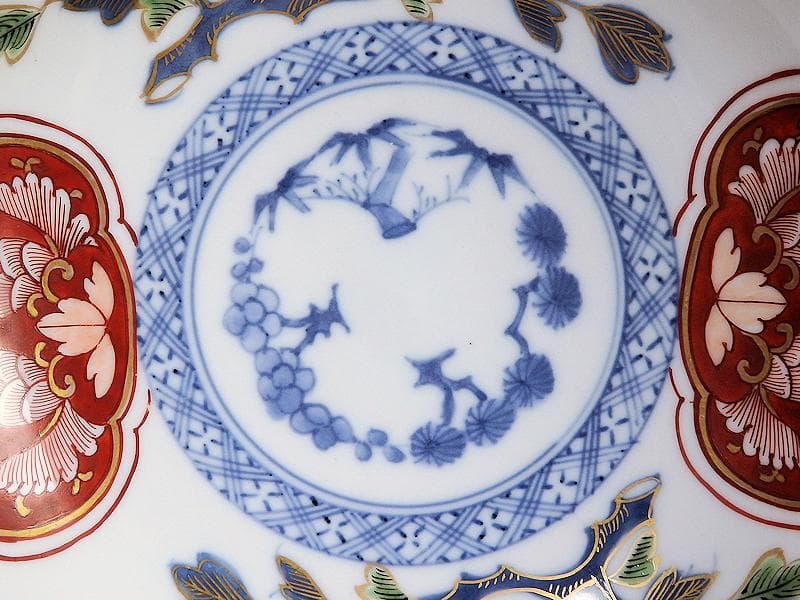 大聖寺伊万里　金襴手　牡丹に松竹梅の図　６寸皿　５枚　B269AS-BGi