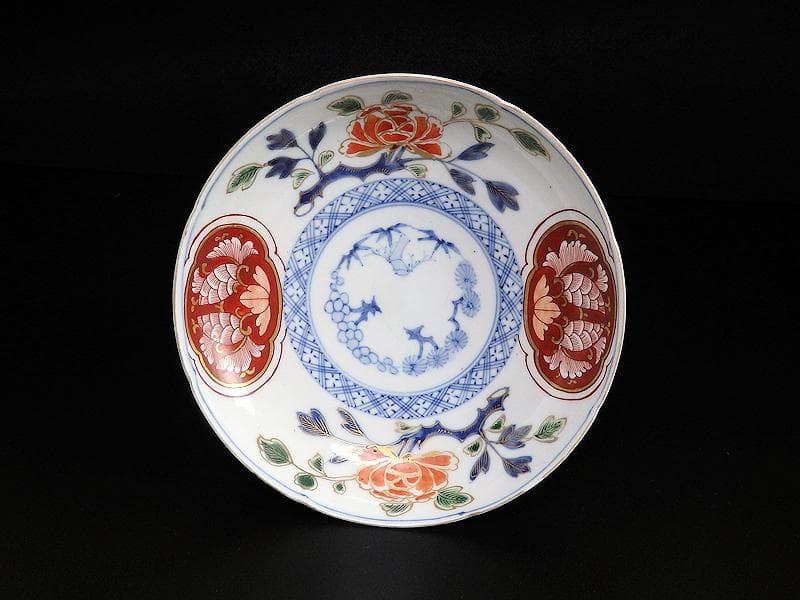 大聖寺伊万里　金襴手　牡丹に松竹梅の図　６寸皿　５枚　B269AS-BGi