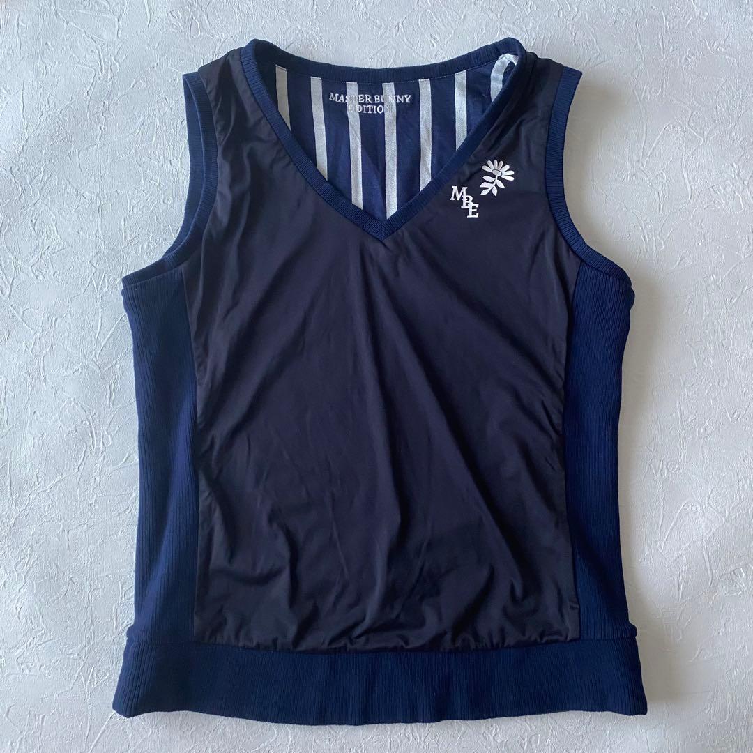 【マスターバニー】リバーシブルVネックベストネイビーストライプ レディース0