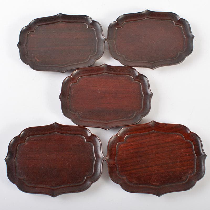 中国　唐木紫檀製　茶托　小皿　五客　V　R6622E