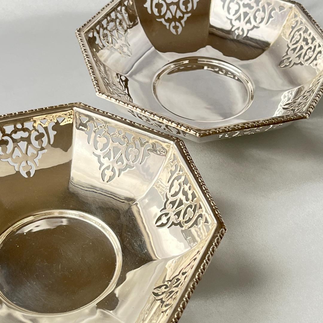 【英国】 透かしのオクタゴンボウル ペア【シルバープレート】