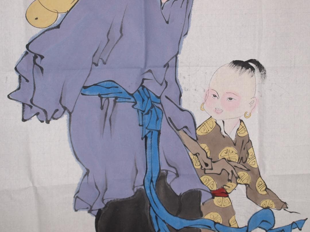 骨董市仕入れ品　中国近代の範曽の掛軸　人物図　肉筆保証 DE113C12-4