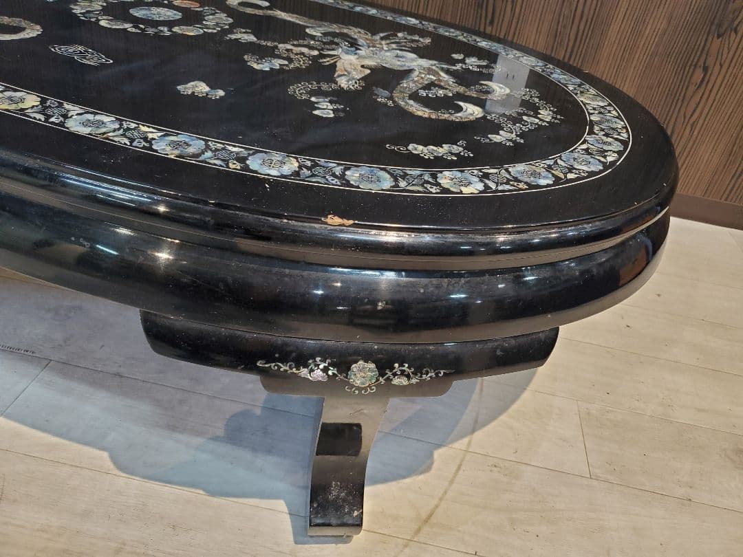 アジアンスタイル 木製楕円形テーブル