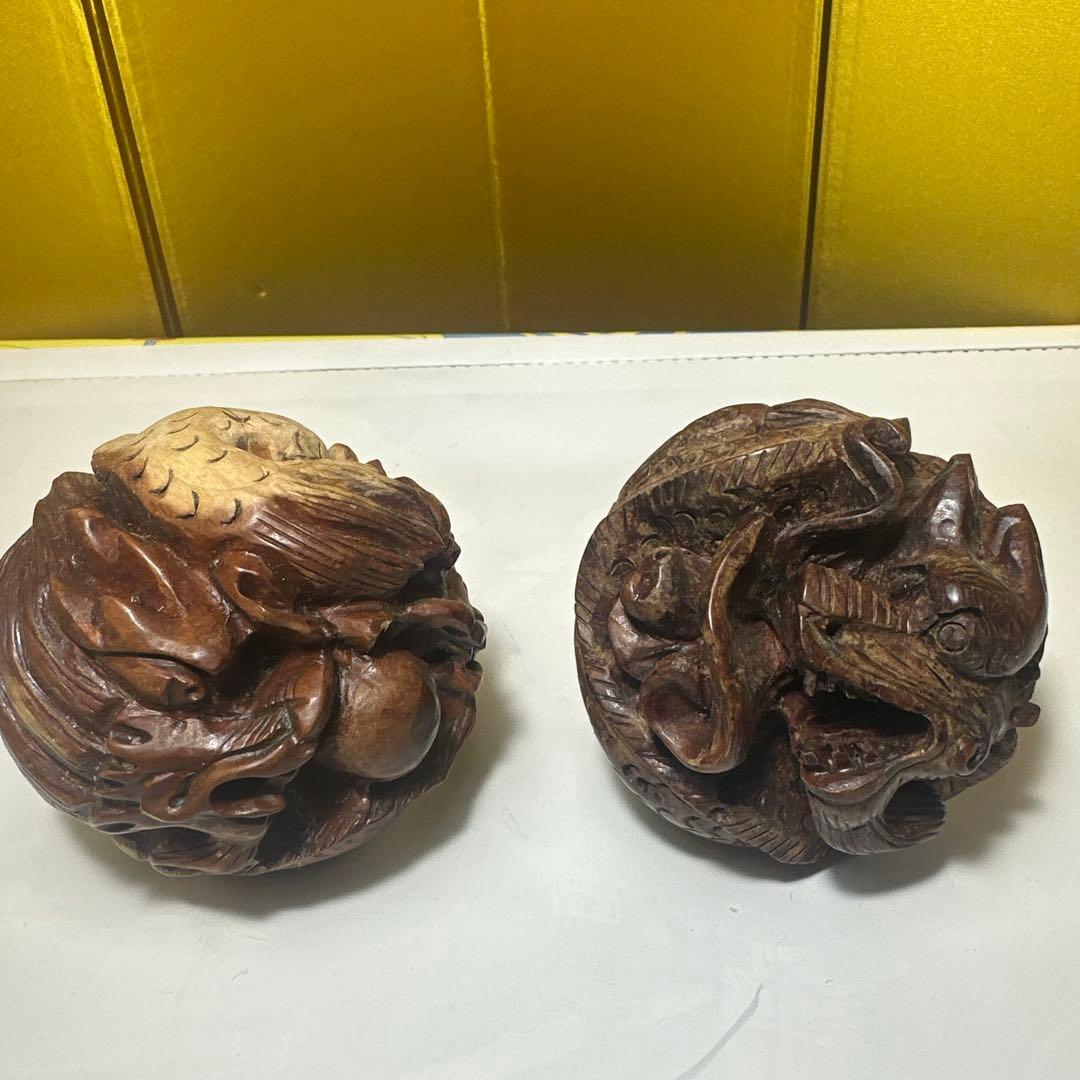 唐木，彫刻，紫檀，黄花梨，インテリア，中国，清刀，木製彫刻 ドラゴンと動物の球体