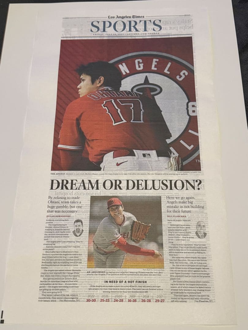 2023年7月28日付　ロサンゼルスタイムズ 【エンゼルス 大谷翔平 特集号】