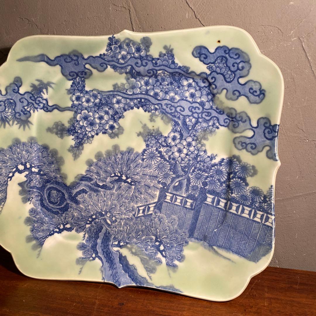 明治 印判 骨董品 八角大皿 松竹梅 稀少 36cm 美術品 コレクション