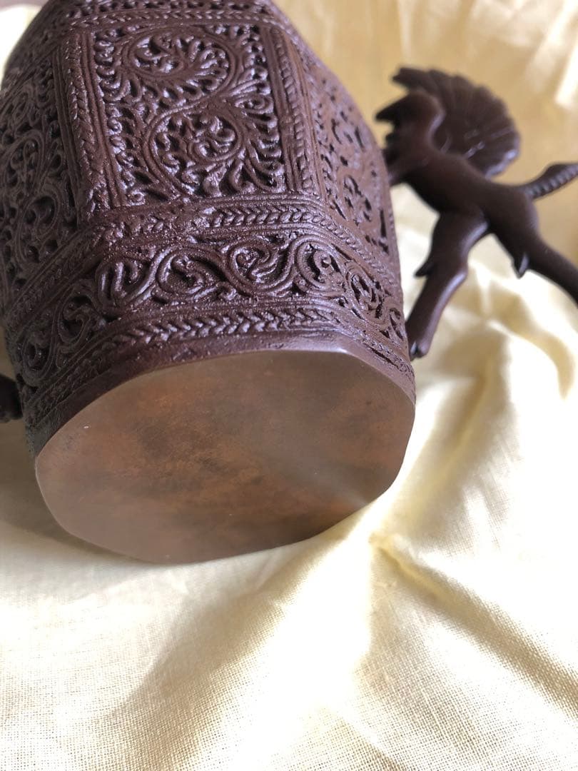 蠟型　鋳銅　麟鳳紋　香炉　長柄雅博作　共箱入