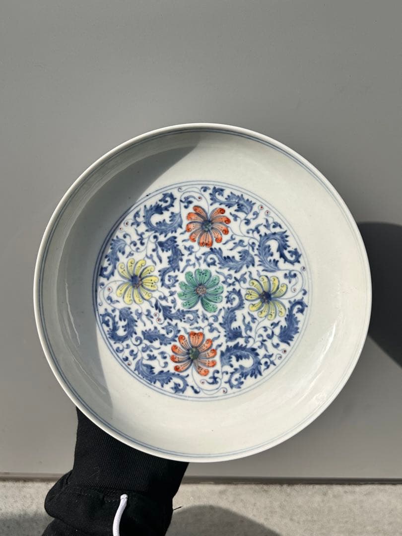 清代　大清雍正年製　青花染付 彩繪花卉文　古陶磁皿　中国古美術　時代物　骨董