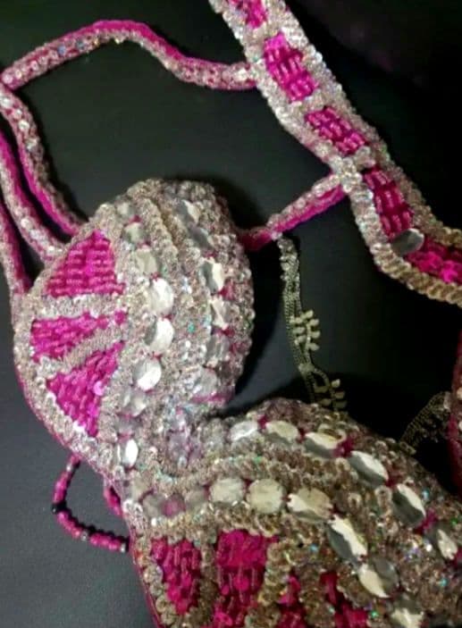 値下げ中 着画あり ベリーダンス 衣装 フューシャピンク ベロア アメリカ直輸入